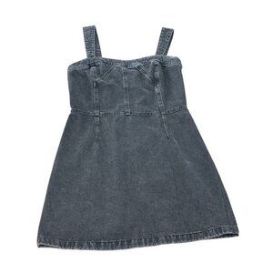 MNG Denim Dress Womens Size 8 Mini Denim Overall Jumper Black Grey Zip Up Zipper
